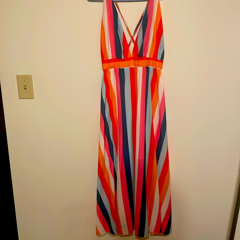 S Mid length stripped sundress with strappy back
